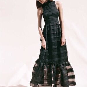 STAUD spiral black organza gown